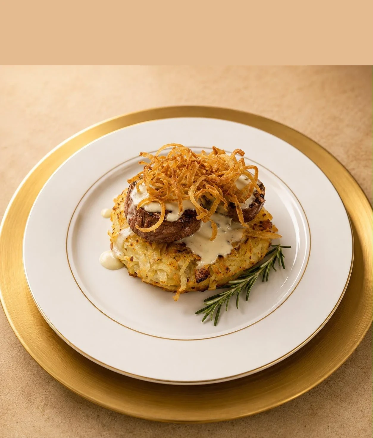 Filé ao Gorgonzola e Rösti, prato do Grife Suítes