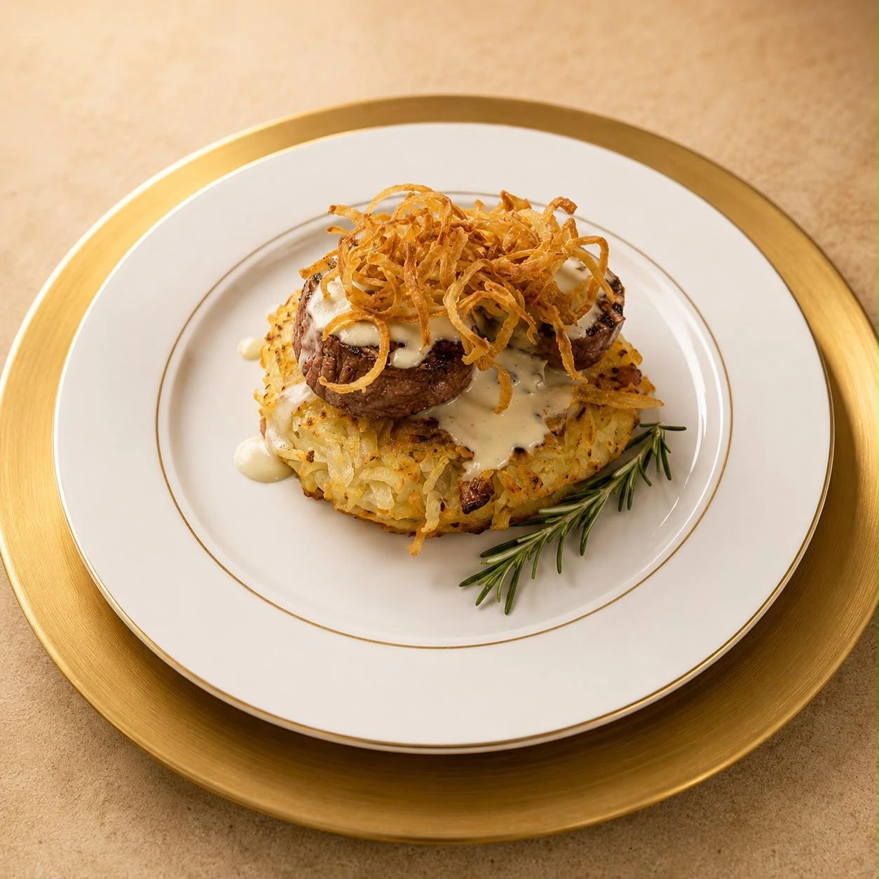 Filé ao Gorgonzola e Rösti, prato do Grife Motel